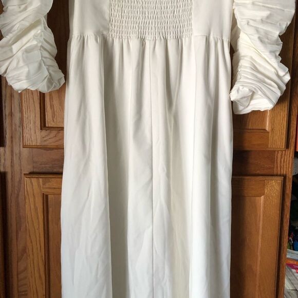 Anthropologie OPT Square Neck Ruched Sleeve Ruffle Hem MIDI Dress- S - Picture 11 of 14